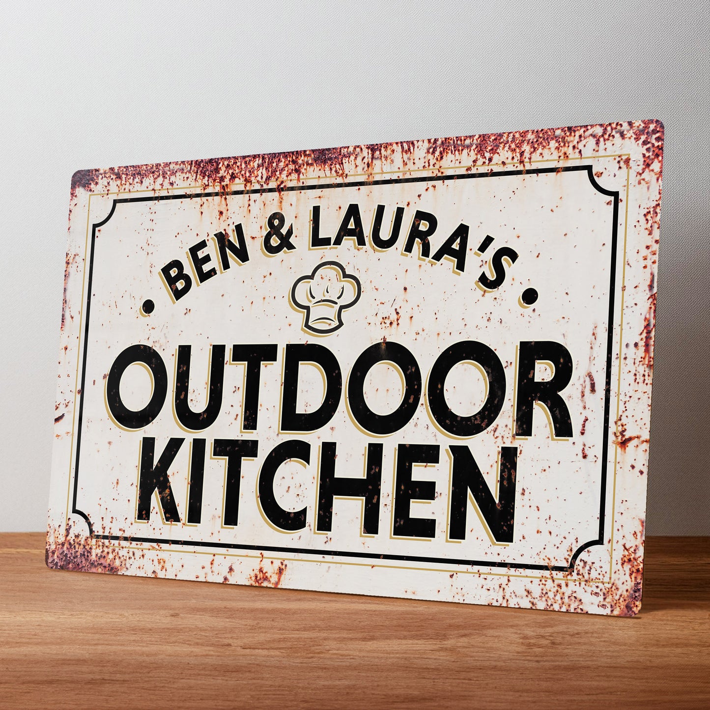 Outdoor Kitchen Rustic Personalised Metal Wall Sign