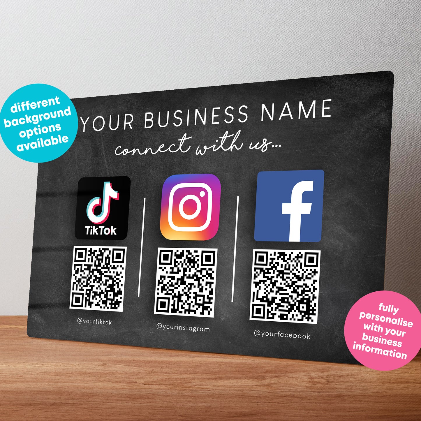Business Social Media Metal Sign with QR Code for Shop Counters, Wall Mounting and Fairs