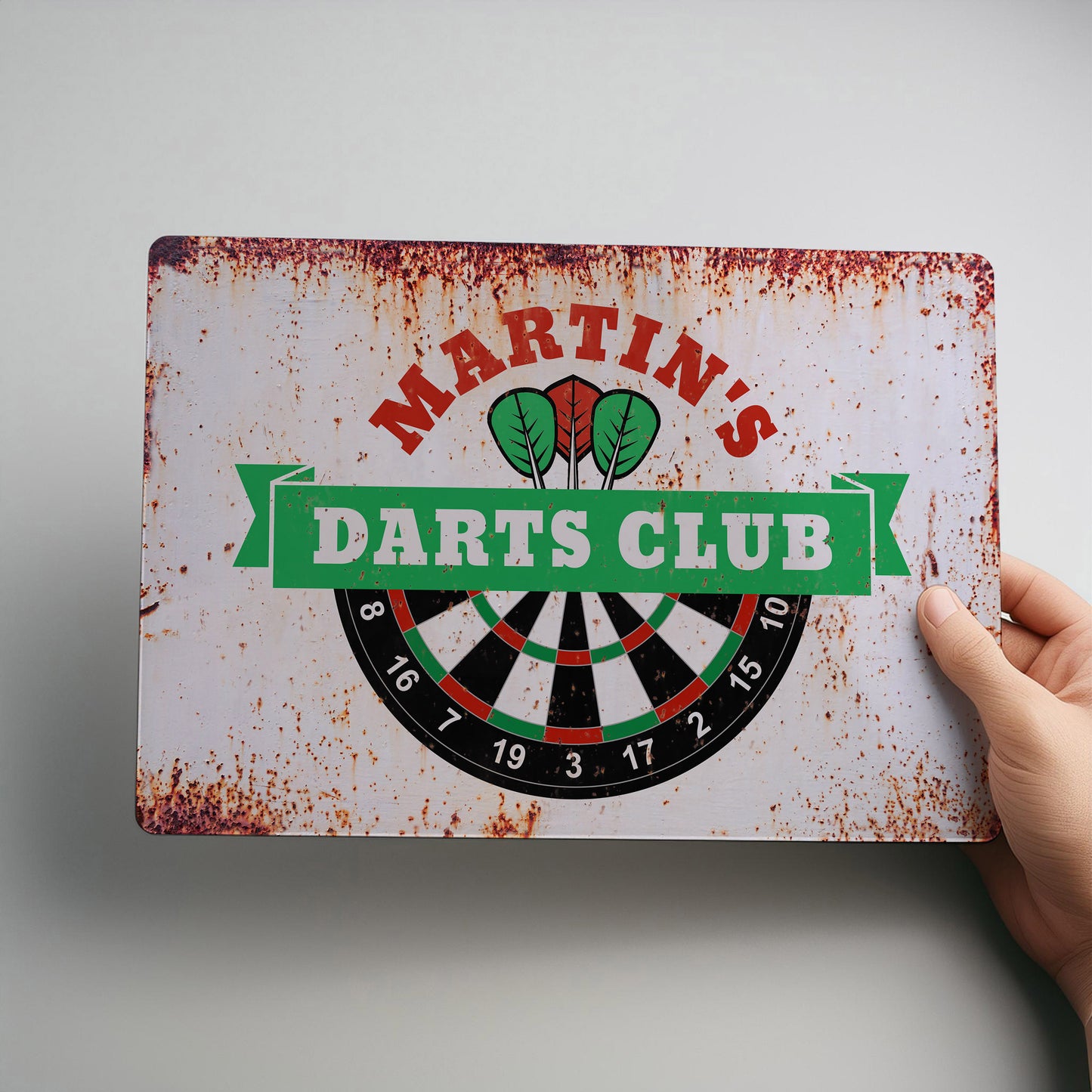 Darts Club Rustic Metal Personalised Wall Sign