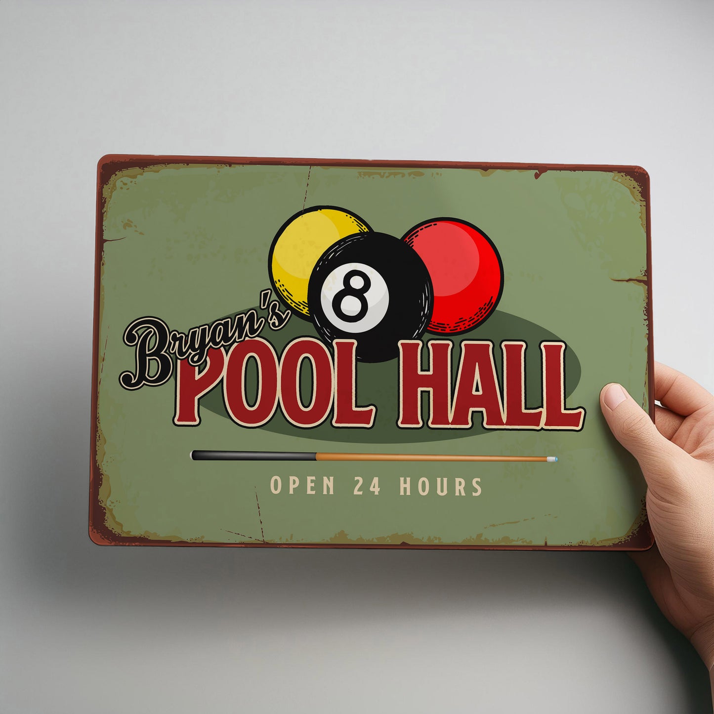 Pool Hall Personalised Rusic Metal Wall Sign