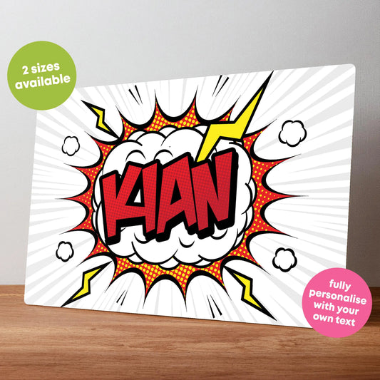 Personalised Superhero Sign – Comic Book Bedroom Wall Decor
