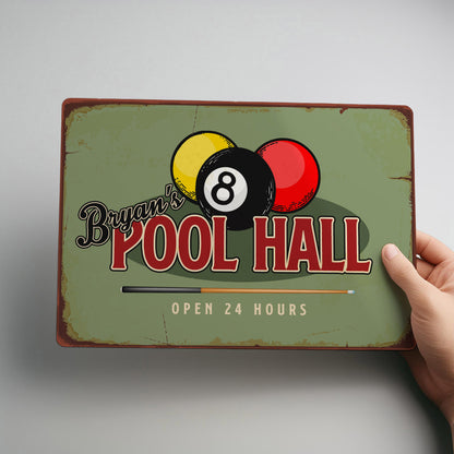Pool Hall Personalised Rusic Metal Wall Sign