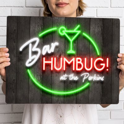 Personalised Christmas Bar Sign Custom Neon-Effect Gloss Metal Plaque