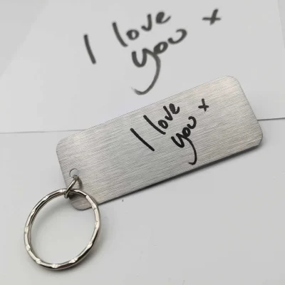Personalised Handwriting Keyring Custom Printed Metal Keyfob with Your Actual Message Sentimental Gift