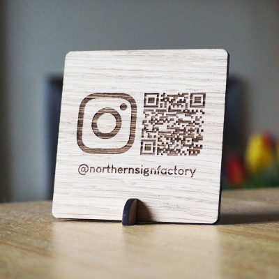 Personalised Wooden QR Code Sign: Social Media Business Decor