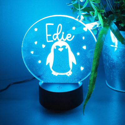 Personalised Penguin Light for Nursery 1st Birthday Christening Gift for Baby