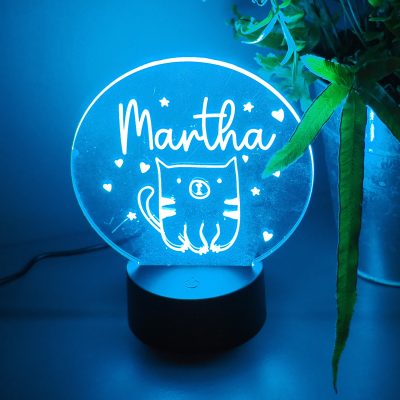 Personalised Cat Night Light Custom LED Lamp Bedroom Decoration Cute Kitty Lover Home Decor