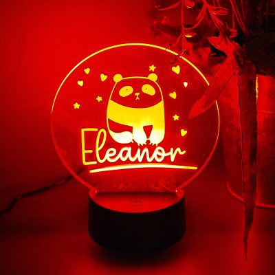 Personalised Panda Night Light for Nursery Newborn Baby Shower Gift Custom Name Lamp