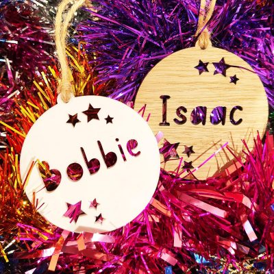 Personalised Name Christmas Decoration in Wood or White Acrylic