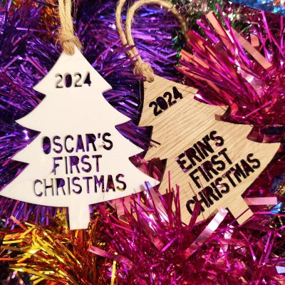 Personalised Baby’s First Christmas Bauble Custom Keepsake in Wood or Acrylic