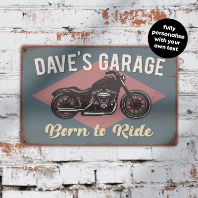 Personalised Motorbike Garage Sign: Retro Biker Workshop Wall Art