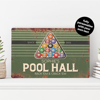 Personalised Pool Hall Billiards Sign Vintage Style Pool Room Wall Art Custom Name Games Room Decoration