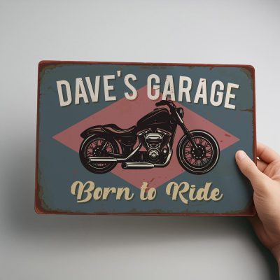 Personalised Man Cave Bar Sign Rustic Retro Motorcycle Decor Biker Birthday Gift