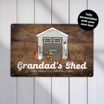 Personalised Grandads Shed Sign Custom Metal Wall Art Rustic Garden Decoration Outdoor Plaque