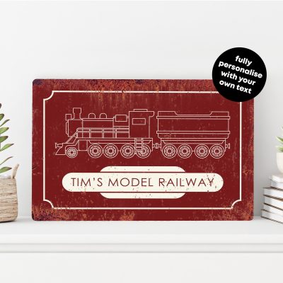 Personalised Model Railway Sign Steam Train Decor Dad Grandad Christmas Gift Plaque