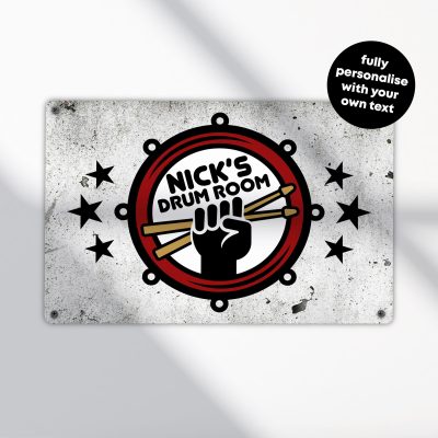 Personalised Drum Room Metal Sign Custom Music Studio Wall Art Band Practice Decoration