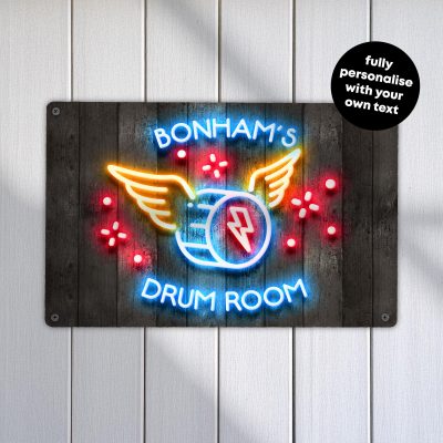 Personalised Drum Room Sign Neon Effect Wall Art Custom Music Studio Decoration Band Practice Plaque
