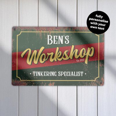 Personalised Workshop Sign Rustic Metal Garage Decor Dad Christmas Gift Plaque
