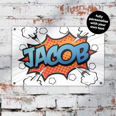 Personalised Superhero Sign Custom Comic Book Wall Art Gift for Teenage Boys