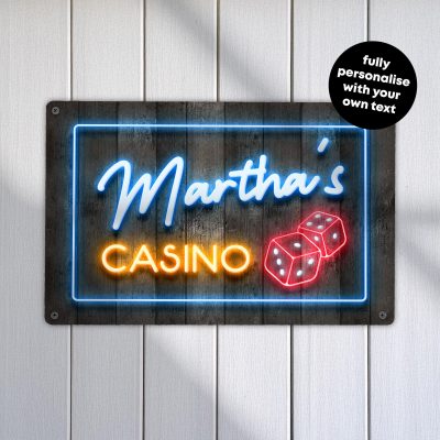 Family Name Casino Sign Personalised Blackjack Card Room Decor Neon Style Plaque
