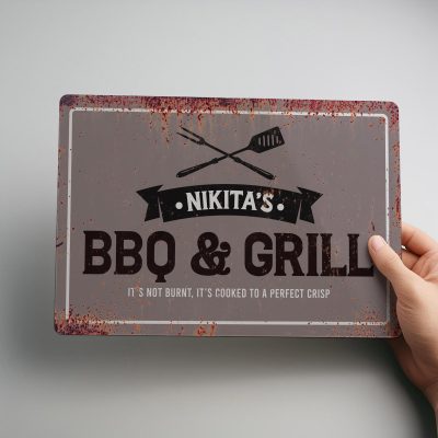 Personalised BBQ Metal Sign Custom Grill Wall Art Outdoor Cooking Decoration Rustic Garden Sign
