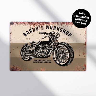 Custom Classic Motorcycle Sign Old School Garage Decor Personalised Workshop Plaque