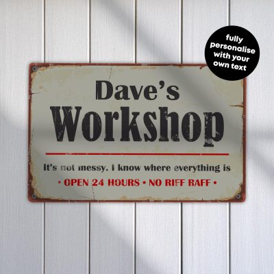 Personalised Mechanic Sign Retro Vintage Garage Plaque Custom Name Decor