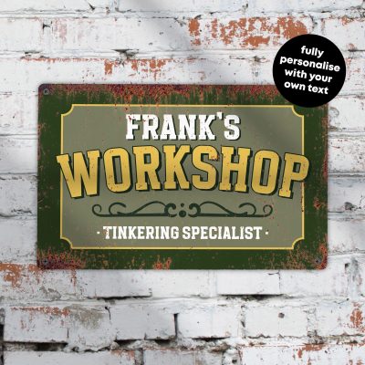 Personalised Vintage Workshop Sign Rustic Man Cave Decor Gift for Dad