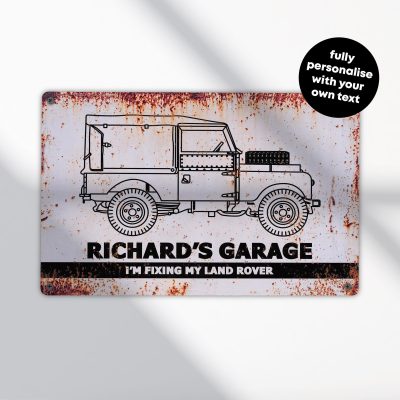 Personalised Land Rover Sign Metal Garage Decor Man Cave Wall Art Gift for Dad