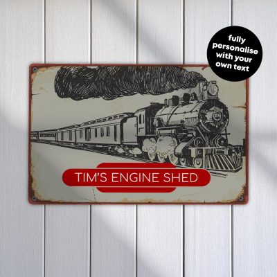 Vintage Railway Sign for Man Cave Personalised Train Lover Christmas Gift Decor