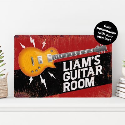 Personalised Guitar Room Sign Custom Metal Wall Art Music Studio Plaque Decoration