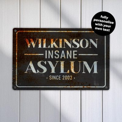Personalised Asylum Metal Sign Funny Halloween Haunted House Wall Art Spooky Home Decoration