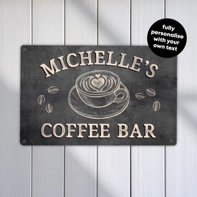 Personalised Coffee Bar Sign Slate Effect Metal Wall Art Custom Kitchen Cafe Decoration
