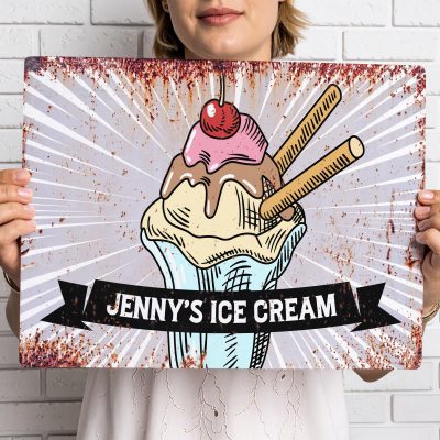Personalised Metal Ice Cream Sign Custom Name Kitchen Decor Wall Art Gift