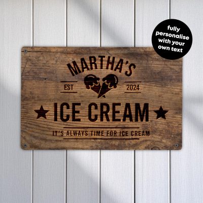 Personalised Retro Metal Ice Cream Sign: Vintage Kitchen and Garden Decor