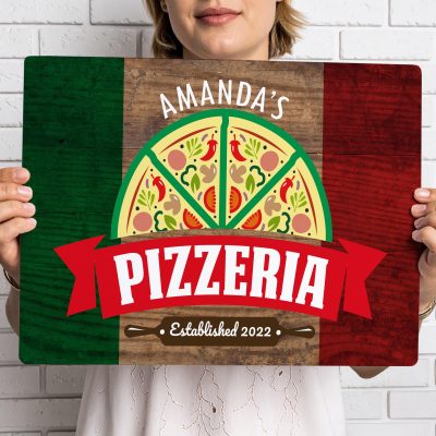 Retro Pizza and Beer Sign for Garden Bar Personalised Husband Birthday Present