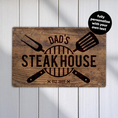 Personalised Steak House Metal Sign BBQ Gift for Dad Custom Grill Master Plaque