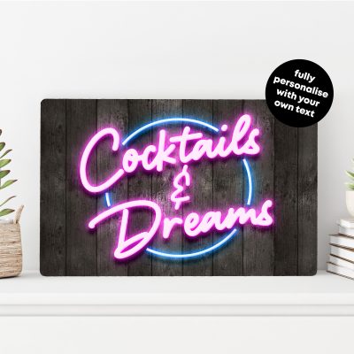 Cocktails and Dreams Metal Sign Neon Style Bar Wall Art Retro Cocktail Lounge Decoration Home Bar Sign