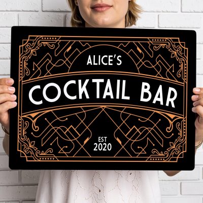 Personalised Art Deco Cocktail Bar Sign Custom Home Bar Wall Art Retro Drinks Lounge Decoration