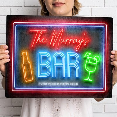 Family Name Bar Sign Personalised Faux Neon Decor for Home Pub Housewarming Gift
