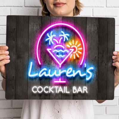 Happy Hour Cocktail Sign Neon Effect for Garden Bar Personalised Gift for Her