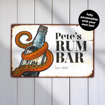 Personalised Pirate Rum Bar Sign for Pub Shed Rustic Tiki Decor Man Cave Gift