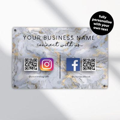 Custom QR Code Social Media Sign Personalised Business Display for Salon Shop Restaurant or Events