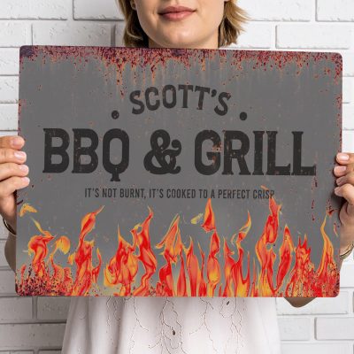 Personalised BBQ Area Metal Sign Custom Grill Wall Art Outdoor Cooking Decoration Garden Barbecue Sign