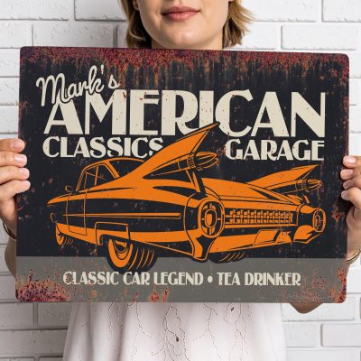 Personalised Classic Car Sign Custom Metal Garage Wall Art Vintage Automobile Workshop Decoration