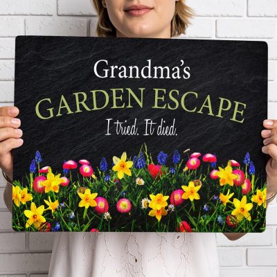 Personalised Garden Escape Sign Custom Aluminium Wall Art Outdoor Allotment Shed Decoration Plaque