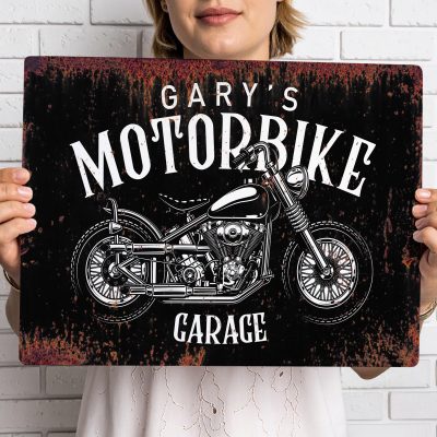 Custom Bike Builder Gift Rustic Retro Motorbike Sign for Garage Workshop Plaque