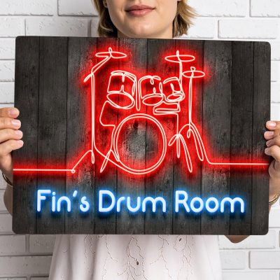 Personalised Drummer Sign Glow Effect Music Room Decor Gift for Son Daughter