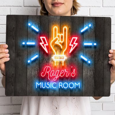 Personalised Music Room Decor Neon Effect Wall Art for Musician Bedroom Door Sign