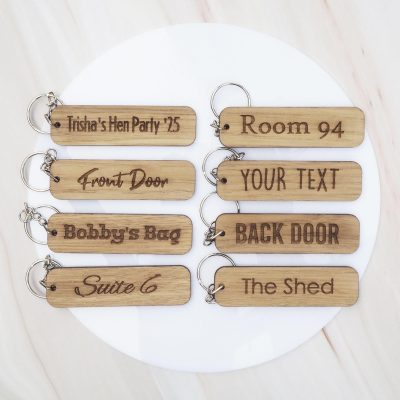 Personalised Wooden Keyring: Custom Engraved Oak Name Tag